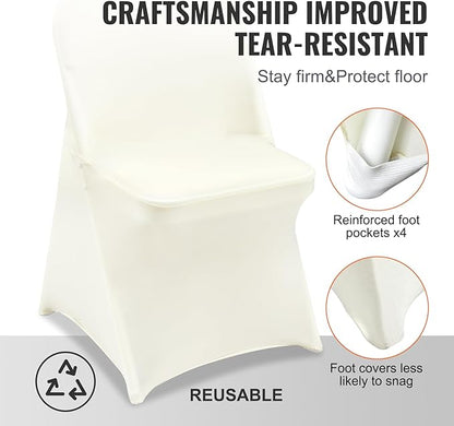 VEVOR Stretch Spandex Folding Chair Covers, Universal Fitted Chair Cover, Removable Washable Protective Slipcovers, for Wedding, Holiday, Banquet, Party, Celebration, Dining (30PCS Ivory White)