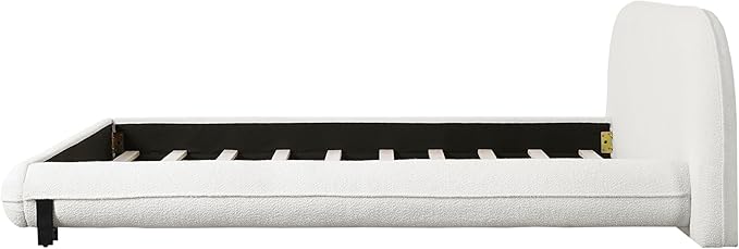 Queen Size Bed Frame, Upholstered Cloud Boucle Platform Beds Frames with Headboard, Anti-Collision Soft Rounded Corners Footboard, No Box Spring Required, Easy Assembly (29" H White, Queen)