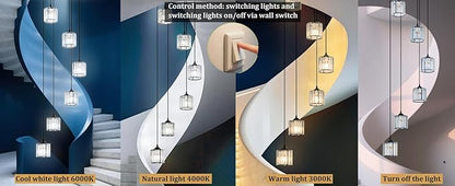 Long Chandeliers for High Ceilings,Modern Crystal Pendant Light,Raindrop Drop Lamp,Hanging Lighting Fixtures for Spiral Staircase,Foyer,Entryway,Living Room,Black (12 Lights)