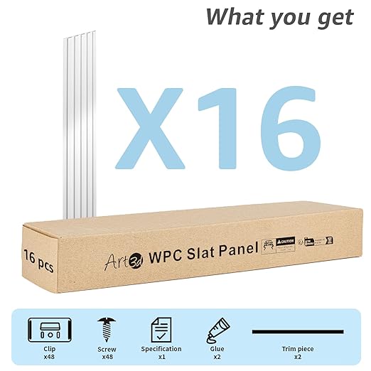 Art3d WPC Wainscoting Panels, 16-Pack 48 x 6 Inch 3D Wall Accents for Interior Wall Decor, Living Room, Bedroom, White