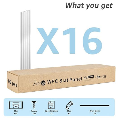 Art3d WPC Wainscoting Panels, 16-Pack 48 x 6 Inch 3D Wall Accents for Interior Wall Decor, Living Room, Bedroom, White