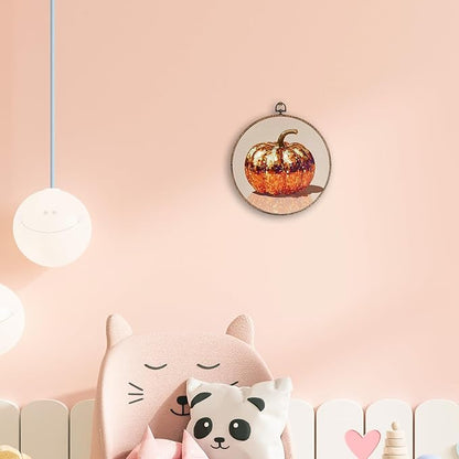 Hxlac Disco Pumpkin Round Wall Art Framed, Glam Disco Ball Orange Pumpkin Round Wall Decor, Trendy Fall Halloween Hanging Canvas Prints Wall Sculptures for Home Living Room Decor, 10x10 Inch