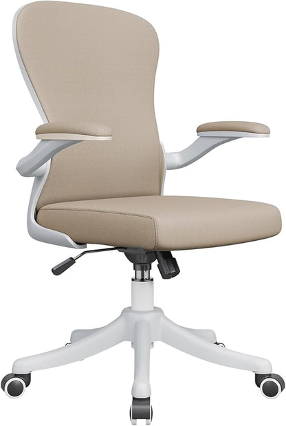 Ergonomic Office Chair with Adjustable Lumbar Support & Flip-Up Armrests - High Back Desk Chair with Thickened Seat Cushion, Rolling Wheels for Home/Office Study Work
