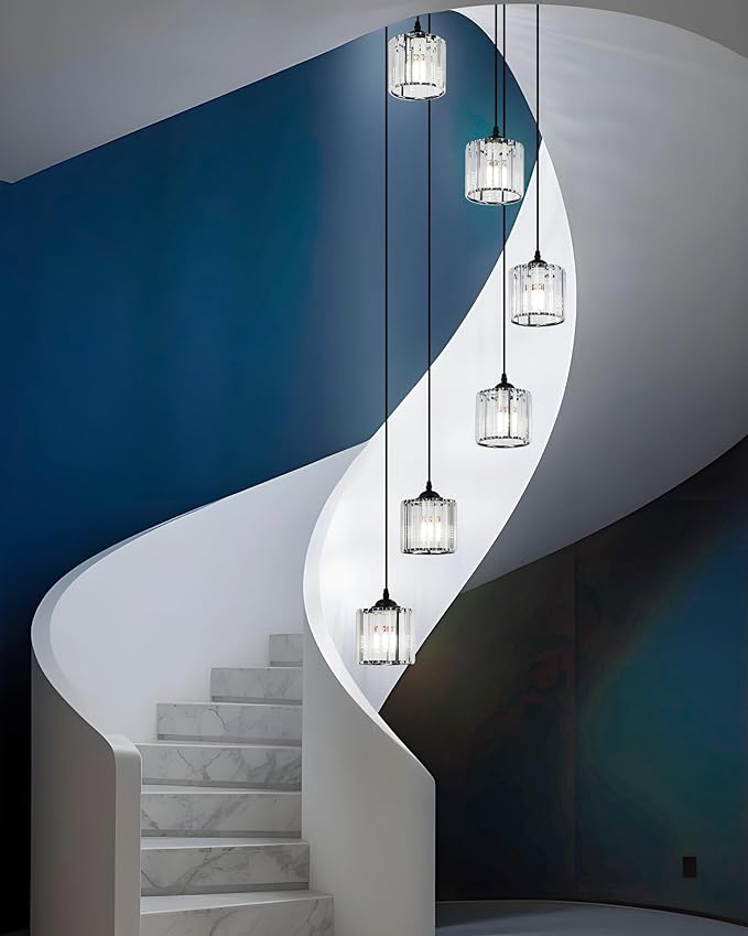 Long Chandeliers for High Ceilings,Modern Crystal Pendant Light,Raindrop Drop Lamp,Hanging Lighting Fixtures for Spiral Staircase,Foyer,Entryway,Living Room,Black (15 Lights)