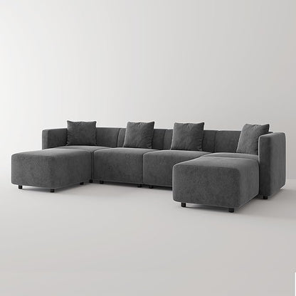 Acanva Convertible Modular Sectional Sofa, Modern Linen-Like Fabric Living Room Furniture Set with Reversible Chaise Lounge, Grey U-Shape Couch