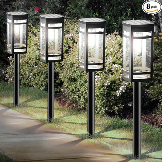 EXCMARK 8 Pack Solar Lights Outdoor Waterproof for Garden Pathway Walkway Driveway Yard Lawn Decorative Landscape Lighting. (Cool White Light, 8)