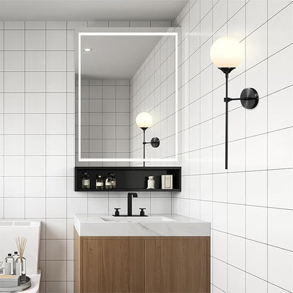 KCO Lighting Mid Century Modern Bathroom Wall Light Minimalist Black Slim Wall Sconces Milk Glass Globe Wall Sconce Industrial Wall Mounted Lamp Long Wall sconces Indoor