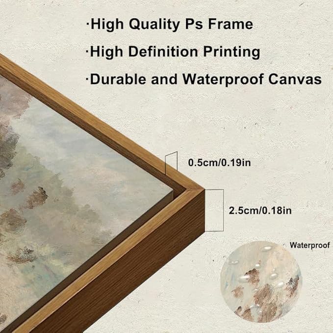 KBKBART Framed Canvas Wall Art Vintage Southwest Decor, Retro Neutral Landscape Riverside Botanical Art Prints Painting, Rustic Farmhouse Wall Decor Ready To Hang for Bedroom, Bathroom, Living Room,