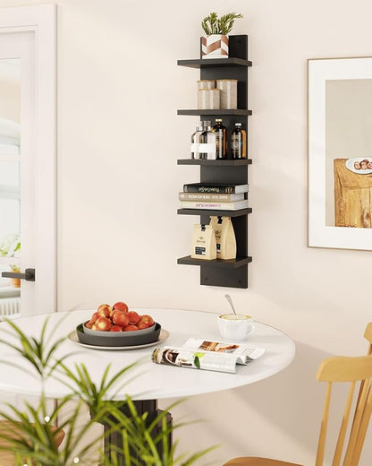 IBUYKE 5 Tier Wall Shelf Unit,Black Vertical Shelf,Floating Storage Wall Shelf,Decorative Wall Mount Vertical Shelving for Home, Bedroom,Living Room,Office Decor WBC009B