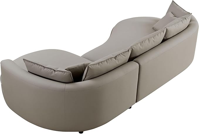WILLIAMSPACE 124.8" Leather Curved Sofa Couch, Modern Upholstery Luxury Sofa with Pillows, Left Hand Facing Sectional Couch for Living Room (Right-Facing,Light Grey Leather)