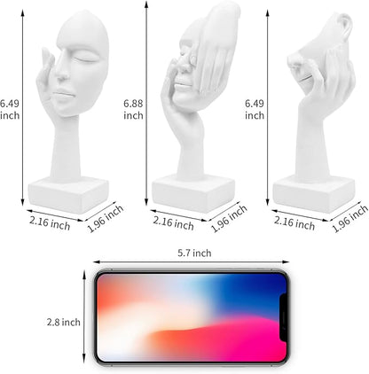 3 Pcs Thinker Statue,Modern Home Resin Sculptures,Decorative Objects Collectible Figurines for Home Office Bookshelf Desktop Decor(White)