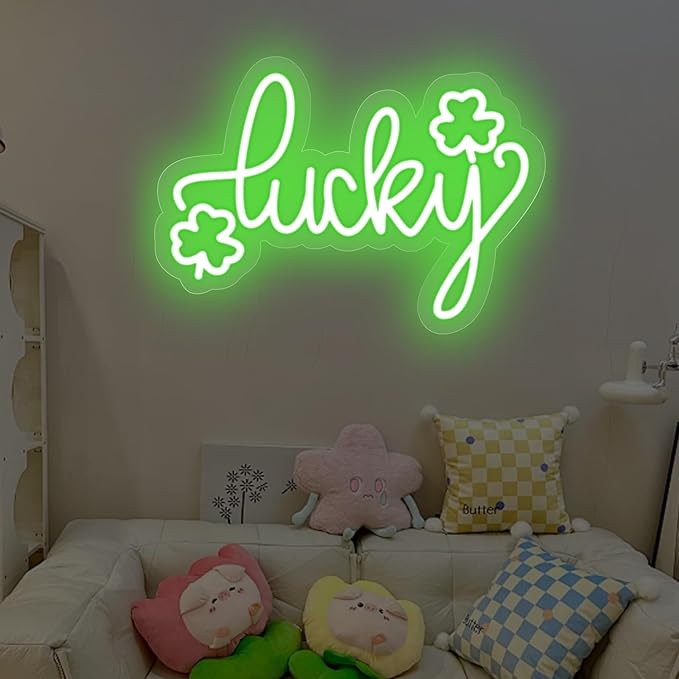 Lucky Shamrock Neon Sign, St. Patrick's Day Neon Sign,3 Leaf Clover Sign,Home Wall Decor,Saint Patrick's Day Decor,Encouraging Light For Party Favors, Classroom, Cave Bar Pub Home Party