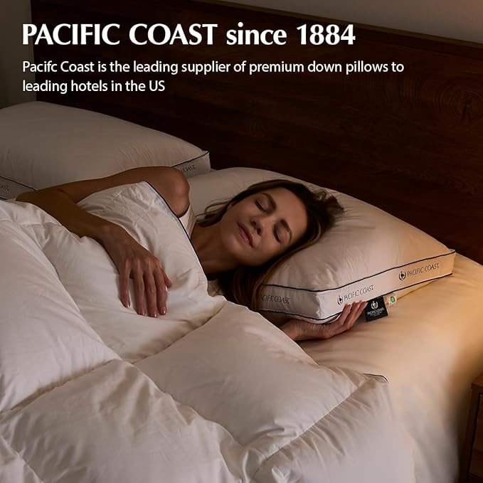 Pacific Coast Gusseted Pillows Queen Size Set of 2, Goose Feather and Down Firm Pillows, Luxury Hotel Collection Bed Pillows for Sleeping, Supportive Gusseted Dsign for Side and Back Sleepers