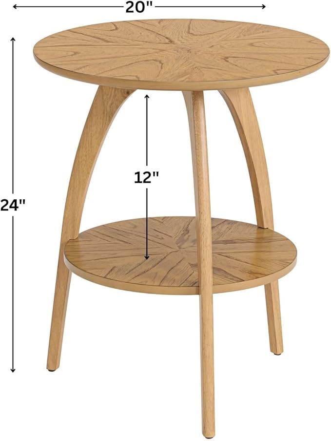 Martin Svensson Home LAX Retro Mid-Century Modern Round Wood End Table, Solid Grain Side Table with Lower Shelf, Small Accent Table for Living Room or Nightstand. Light Wood Blonde.