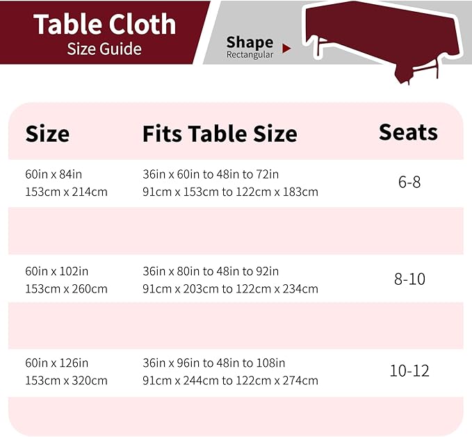 Burgundy 6 Pack Polyester Table Cloth 60 x 126 Inch, Rectangle Tablecloths for 6 Foot Tables Washable Table Cloth for Party Wedding