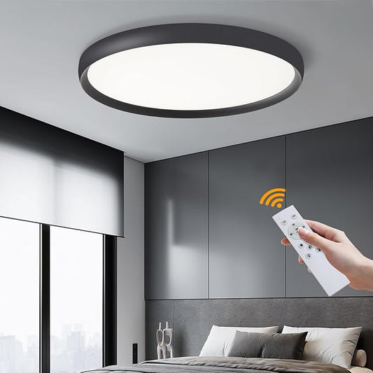 19inch Black LED Ceiling Light Fixture, Ultra-Thin Modern Flush Mount Ceiling Lamp, Dimmable 3000K-6000K, 40W, Minimalist Round Bedroom Light for Living Room, Dining Room, Hallway, Bathroom