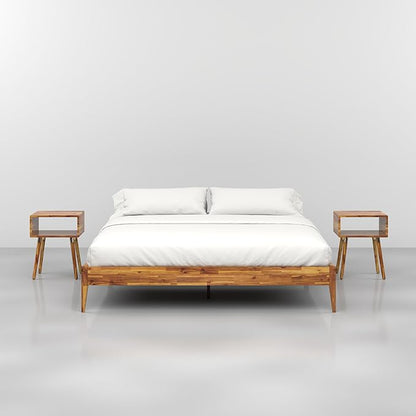 Bme Dinkee King Bed Frame Wood 15 Inch - Solid Wood Platform Bed Frame - Japanese Joinery Bed - Modern & Minimalist Style - Wood Slat Support - Easy Assembly - No Box Spring Needed - Caramel