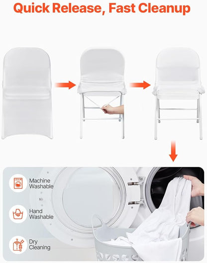VEVOR White Stretch Spandex Chair Covers - 12 PCS, Folding Kitchen Chairs Cover, Universal Washable Slipcovers Protector, Removable Chair Seat Covers, for Wedding Party Dining Room Banquet Event