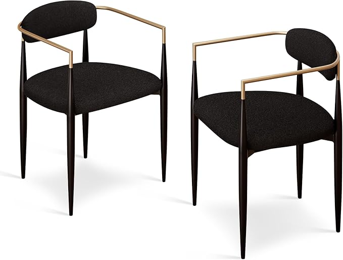 Morden Fort Black Upholstered Dining Chairs Set of 6, Modern Fabric Dining Chairs with Gold Arms and Metal Legs for Kitchen, Living Room and Reception