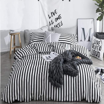 CLOTHKNOW Striped California King Comforter Set Black White Bedding Comforter Sets All Season Farmhouse Ticking Comforter with 2 x Pillow Cases