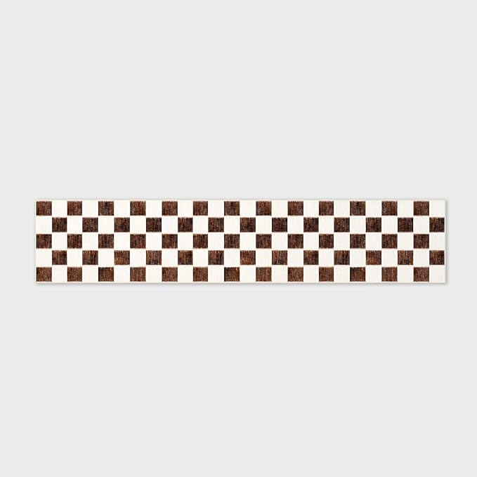 EVERGRACE Checkered Plaid Area Rug 2x10, Soft Fuzzy Faux Wool Rugs Washable Anti Slip Rugs Long Runner Carpet for Entryway Bedroom Living Room Hallway Kitchen Dining Room and Laundry, Dark Brown