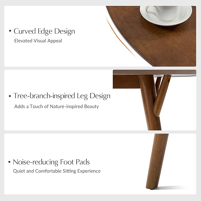 HULALA HOME Round Dining Table for 4, 45” Solid Wood Ktichen Table, Small Dinner Coffee Writing Table for Kitchen Dining Room, Save Space, Walnut