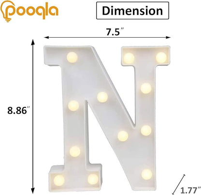 Pooqla LED Marquee Letter Lights, Warm White and Cool White Decorative Lighted Letters, Light Up Alphabet Letters for Boys Girls, Party, Wedding, Bar, Night Light, Birthday Decoration, Letter N