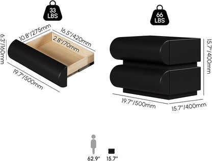homary Smart Nightstand Modern Black Leather Nightstands with Wireless Charger Bedside Table with 2 Drawers for Bedrooms Living Rooms Offices 19.7" W x 15.7" D x 15.7" H