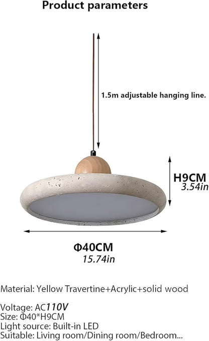 LED Natural Stone Pendant Light with Warm Glow, Modern Minimalist Dome Chandelier, Small Hanging Lamp for Kitchen Island Over Sink Bedroom Dining Room or Tea Room(Rubber Wood)
