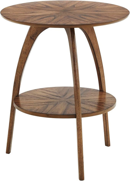 Martin Svensson Home Retro Mid-Century Modern Round Wood End Table, Solid Grain Side Table with Lower Shelf, Small Accent Table for Living Room or Nightstand. Nutmeg Brown.
