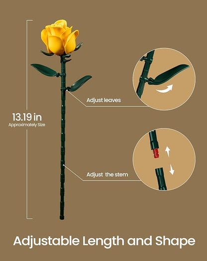 iATOM Yellow Flower Bouquet Building Set, Compatible with Lego Roses for Adults - Artificial Flowers Kit, Botanical Collection Home Decor - IA11019