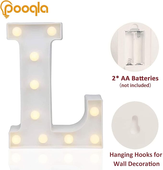 Pooqla LED Marquee Letter Lights Sign, Light Up Alphabet Letter for Home Party Wedding Decoration L