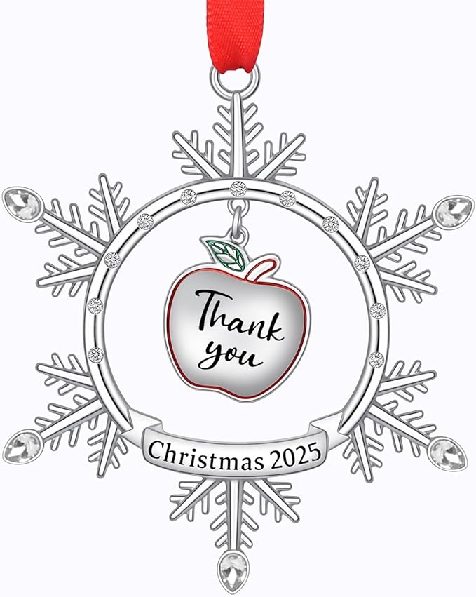 Thank You Teacher Christmas Ornament, Teacher Ornament 2025 for Kindergarten Teachers Gift, Metal Christmas 2025 Snowflake Hanging Ornaments for Teachers