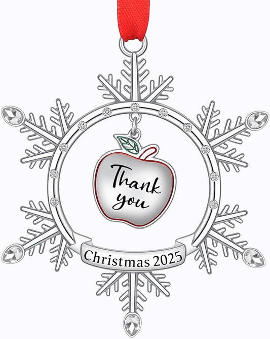 Thank You Teacher Christmas Ornament, Teacher Ornament 2025 for Kindergarten Teachers Gift, Metal Christmas 2025 Snowflake Hanging Ornaments for Teachers
