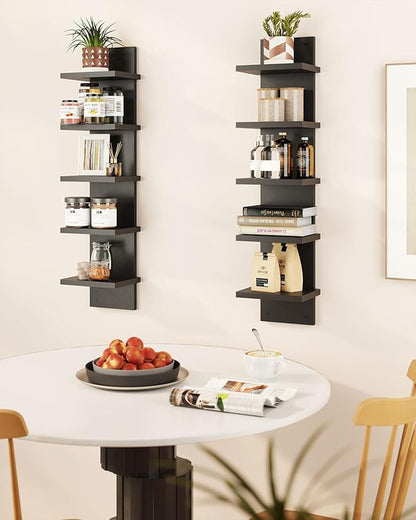 IBUYKE 5 Tier Wall Shelf Unit,Black Vertical Shelf,Floating Storage Shelf,Decorative Wall Mount Vertical Shelving for Home, Bedroom,Living Room,Office Decor WBC009B-2