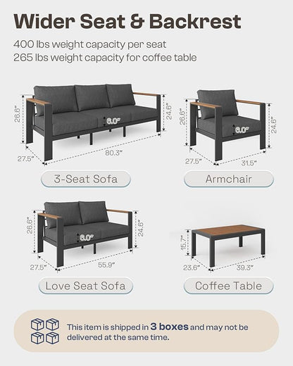 Aluminum Outdoor Patio Furniture Loveseat, All-Weather Outdoor Patio Seating with Washable Thick Cushion, Patio Outdoor Seating for Porch, Balcony, Deck, Yard, Graphite