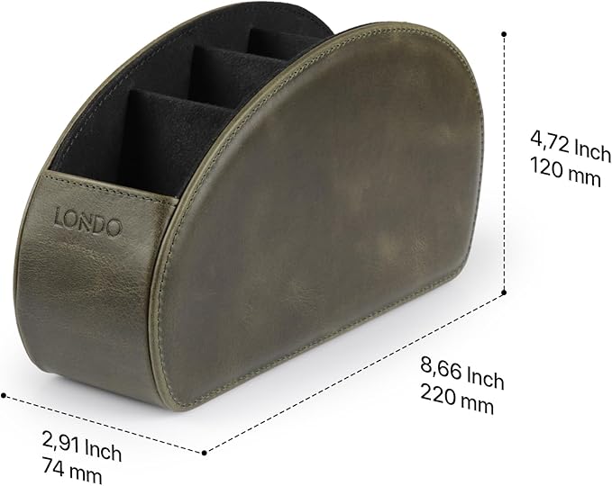 Londo Remote Control Holder with 5 Pockets - Store DVD, Blu-Ray, TV, Roku or Apple TV Remotes - Italian Genuine Leather with Suede Lining - Slim, Compact Living or Bedroom Storage