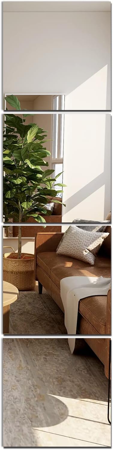 Home Gym Wall Mirror, 12"x12"x4PCS Full Length Home Gym Workout Mirror for Garage, Bedroom, Living Room, Over The Door