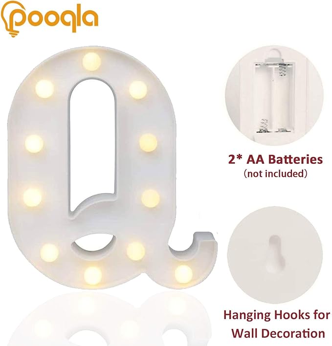 Pooqla LED Marquee Letter Lights Sign, Light Up Alphabet Letter for Home Party Wedding Decoration Q