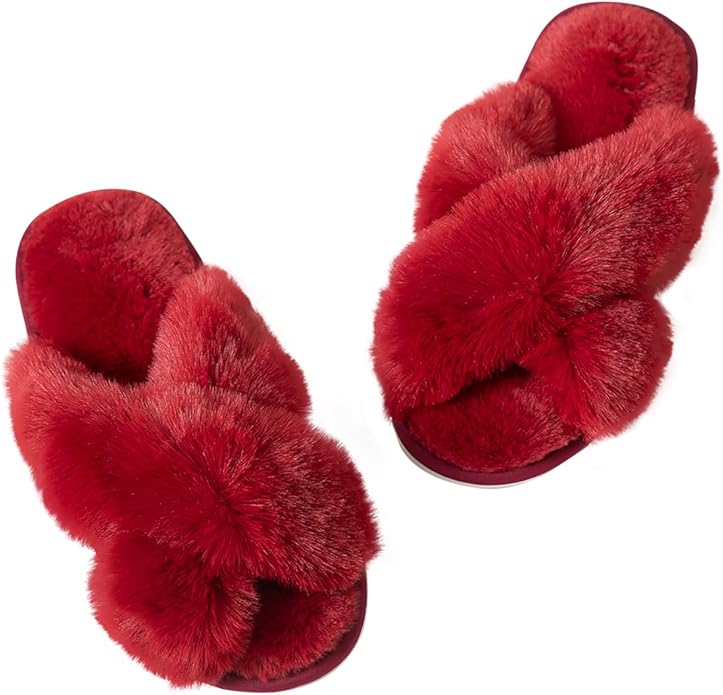 Women's Slipper Memory Foam Cross Band Fuzzy Slippers Open Toe Cozy House Slippers Cozy Plush Bedroom Indoor Outdoor