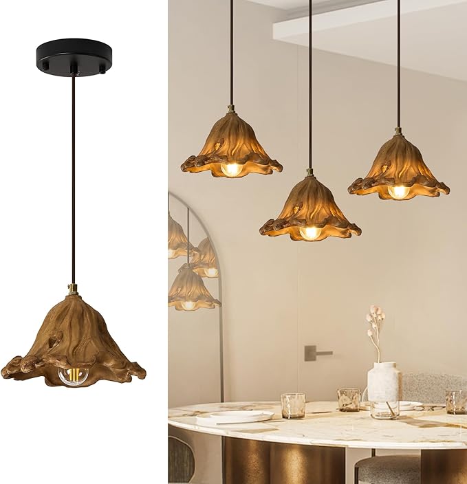 Wabi Sabi Pendant Lights,8.3in Brown Retro Ruffled Pendant Light Hanging Lamp Kitchen Island Farmhouse Vintage Light for Dining Room Bedroom Hallway Restaurant Foyer
