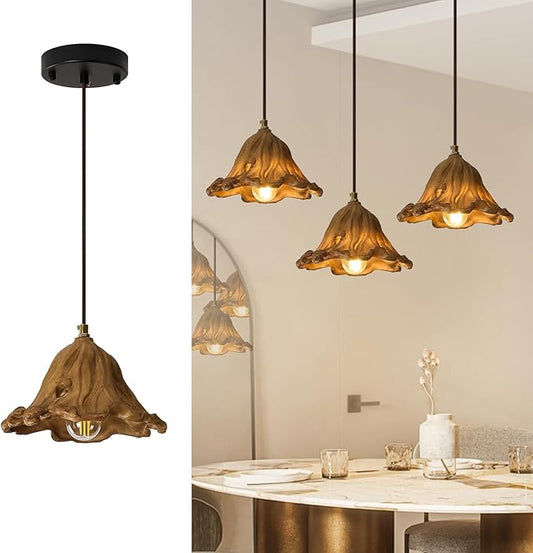 Wabi Sabi Pendant Lights,8.3in Brown Retro Ruffled Pendant Light Hanging Lamp Kitchen Island Farmhouse Vintage Light for Dining Room Bedroom Hallway Restaurant Foyer