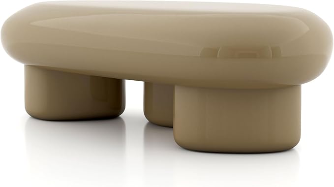 24/7 Shop at Home Kavren Modern 37-inch 3-Piece Oval Glossy Low Profile Coffee Table Set, Stone Shape Living Room Furniture for Small Space, Light Brown