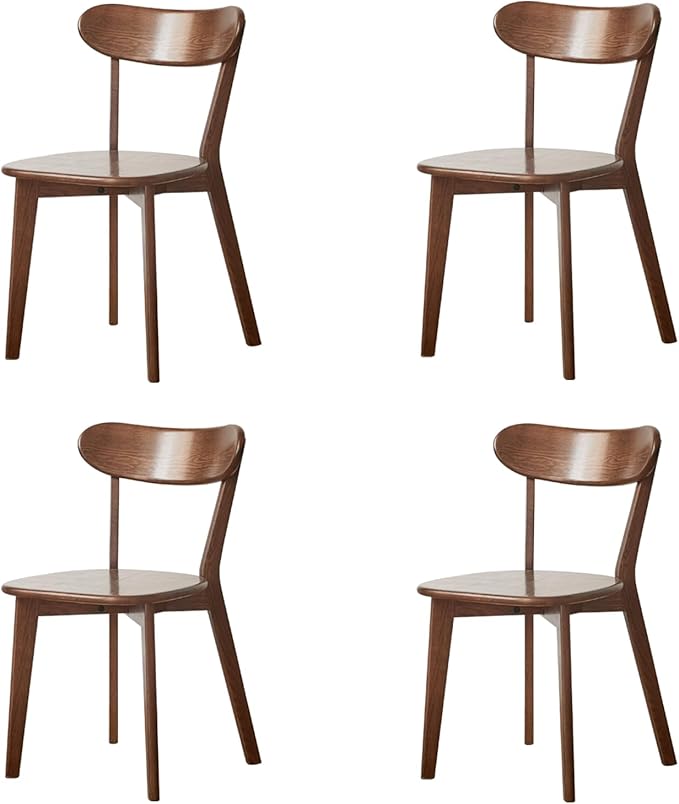 Oak Dining Chairs, Kitchen Chairs, 100% Solid Wood Modern Dinner Chair with Curved Backrest, Dining Room Chair for Kitchen, Living Room, Study (4PK, Walnut)