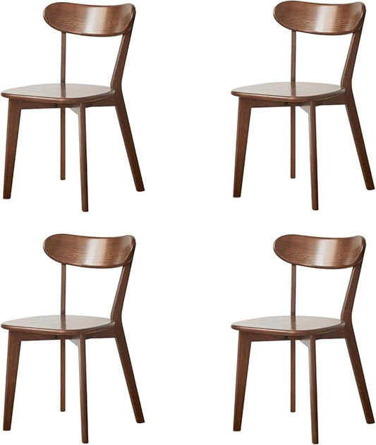 Oak Dining Chairs, Kitchen Chairs, 100% Solid Wood Modern Dinner Chair with Curved Backrest, Dining Room Chair for Kitchen, Living Room, Study (4PK, Walnut)