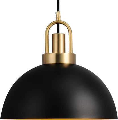 Eustace 13.7'' Matte Black and Gold Farmhouse Pendant Light, Adjustable Hanging Lamp,Industrial Ceiling Lights Fixture for Kitchen Island Dining Room Hallway Restaurant