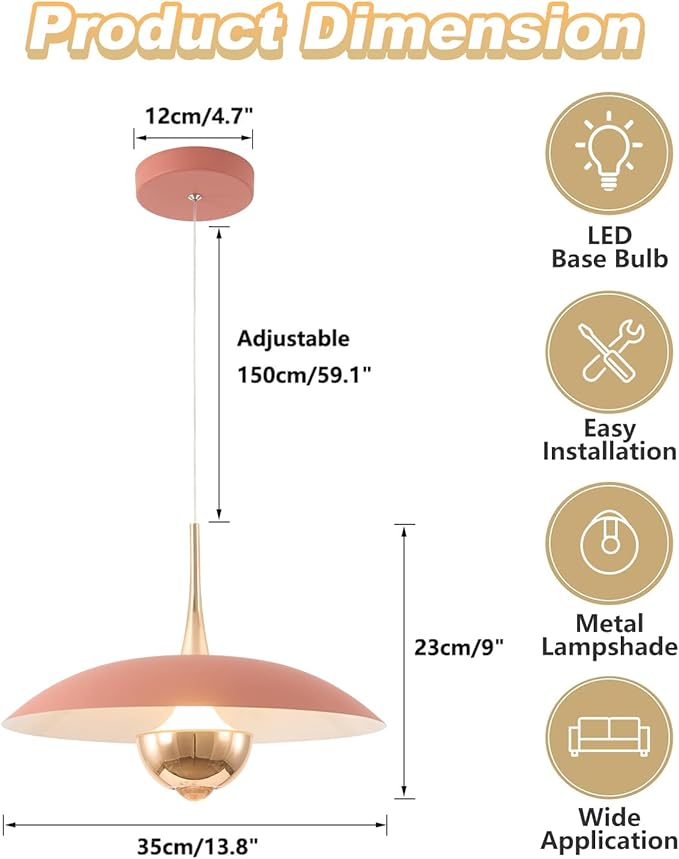 Modern LED Hanging Lamp Mini Indoor Ceiling Light with Pink Shade Bedside Gold Pendant Light for Kitchen Bedroom Hallway