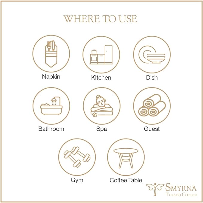 SMYRNA TURKISH COTTON Vintage Series Kitchen Dish Towels Pack of 6, Machine Washable Wash Cloths, Ultra Soft, Absorbent, Prewashed and Quick Dry Turkish Dish Towels, 12x12 Inch (Black)