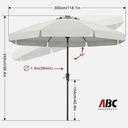 ABCCANOPY 10ft Scalloped Patio Umbrella, Outdoor Table Umbrella with Tilt and Crank, Fiberglass Ribs Deck Umbrella for Patio, Pool, Garden, Picnic (Light Beige)