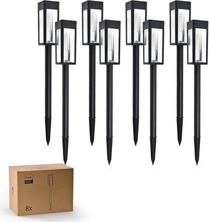 Philips 8 Packs Solar Pathway Lights Outdoor, Glass Metal Led Garden Landscape Lightings, 3000K Warm White, Waterproof for Decor Yard, Walkway, Patio, Driveway, Lawn